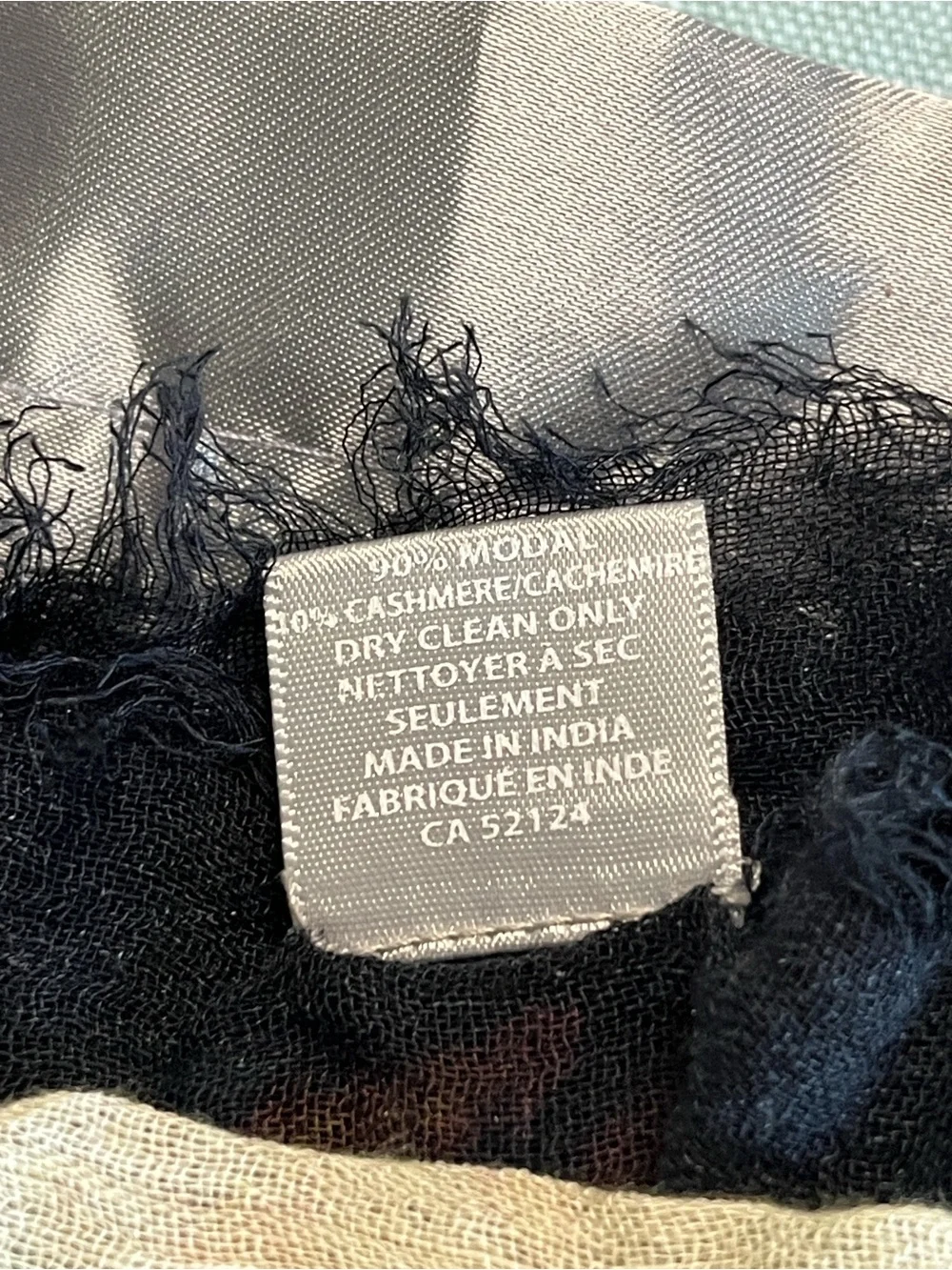 Tilo Lightweight Fringe Scarf in Black and Olive cashmere and modal